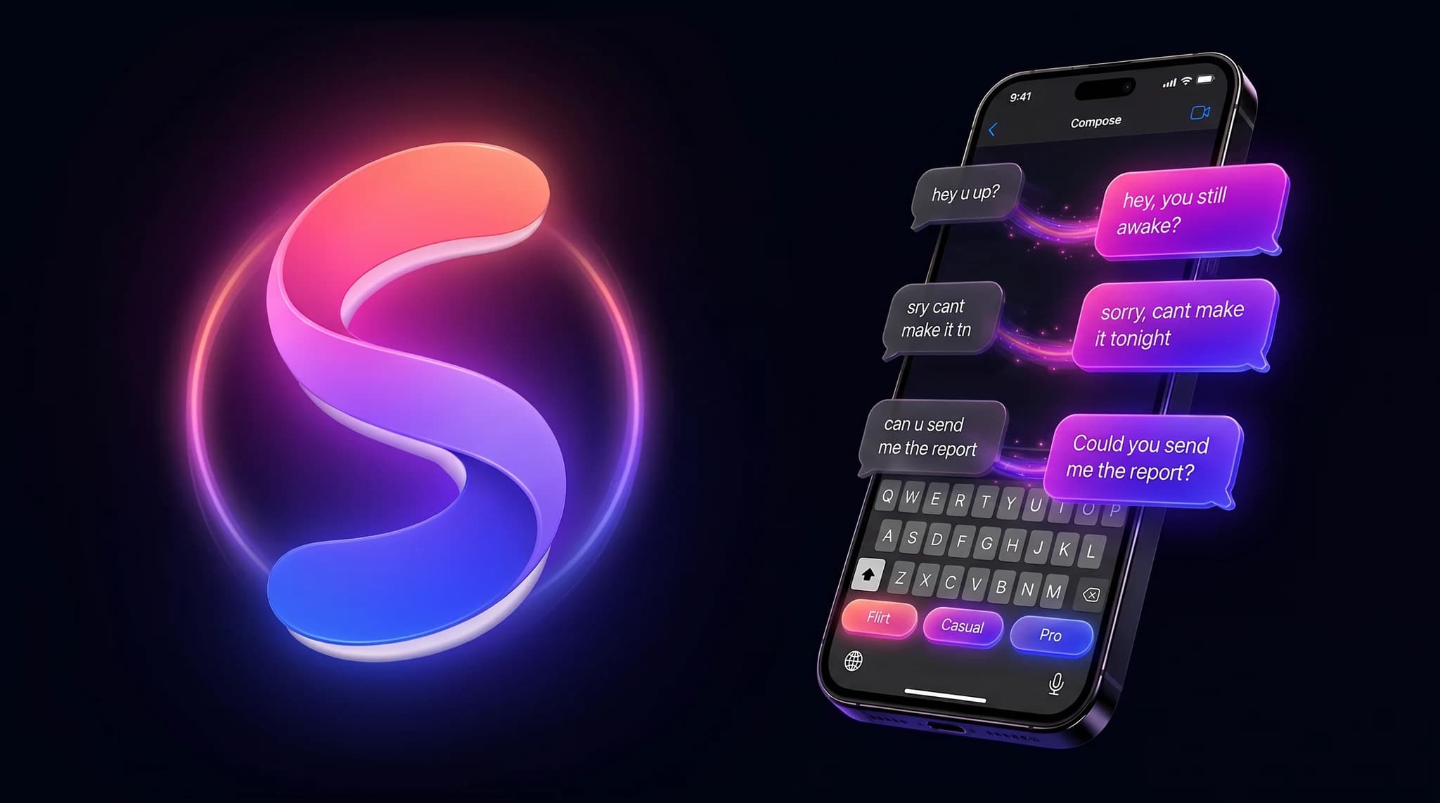 Swaytype rewriting a casual draft into a polished message on iPhone